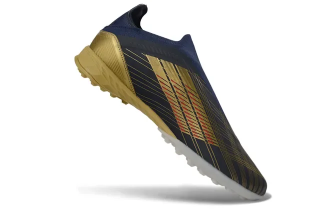 Adidas Chaussures de football turf navy gold low-cut sock-fit upper three-stripe design 2