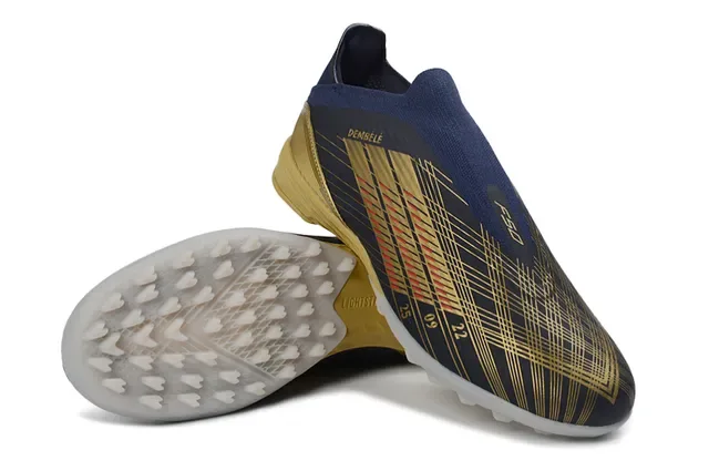 Adidas Chaussures de football turf navy gold low-cut sock-fit upper three-stripe design 4