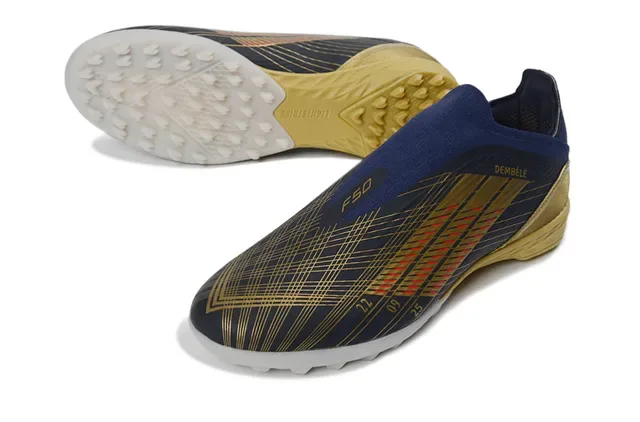 Adidas Chaussures de football turf navy gold low-cut sock-fit upper three-stripe design 5