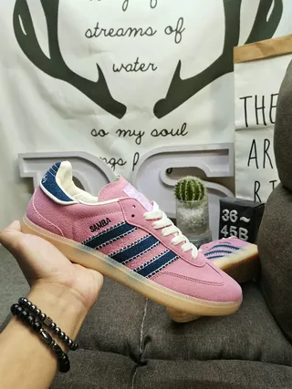 Adidas Pink Navy Suede Upper Three Stripes Lifestyle Sneakers 5