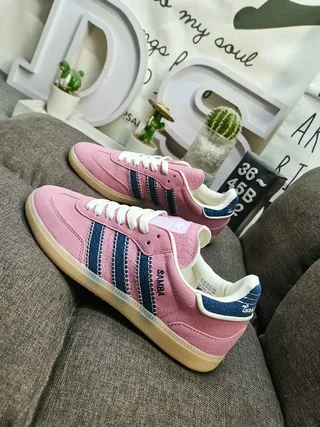 Adidas Pink Navy Suede Upper Three Stripes Lifestyle Sneakers 7