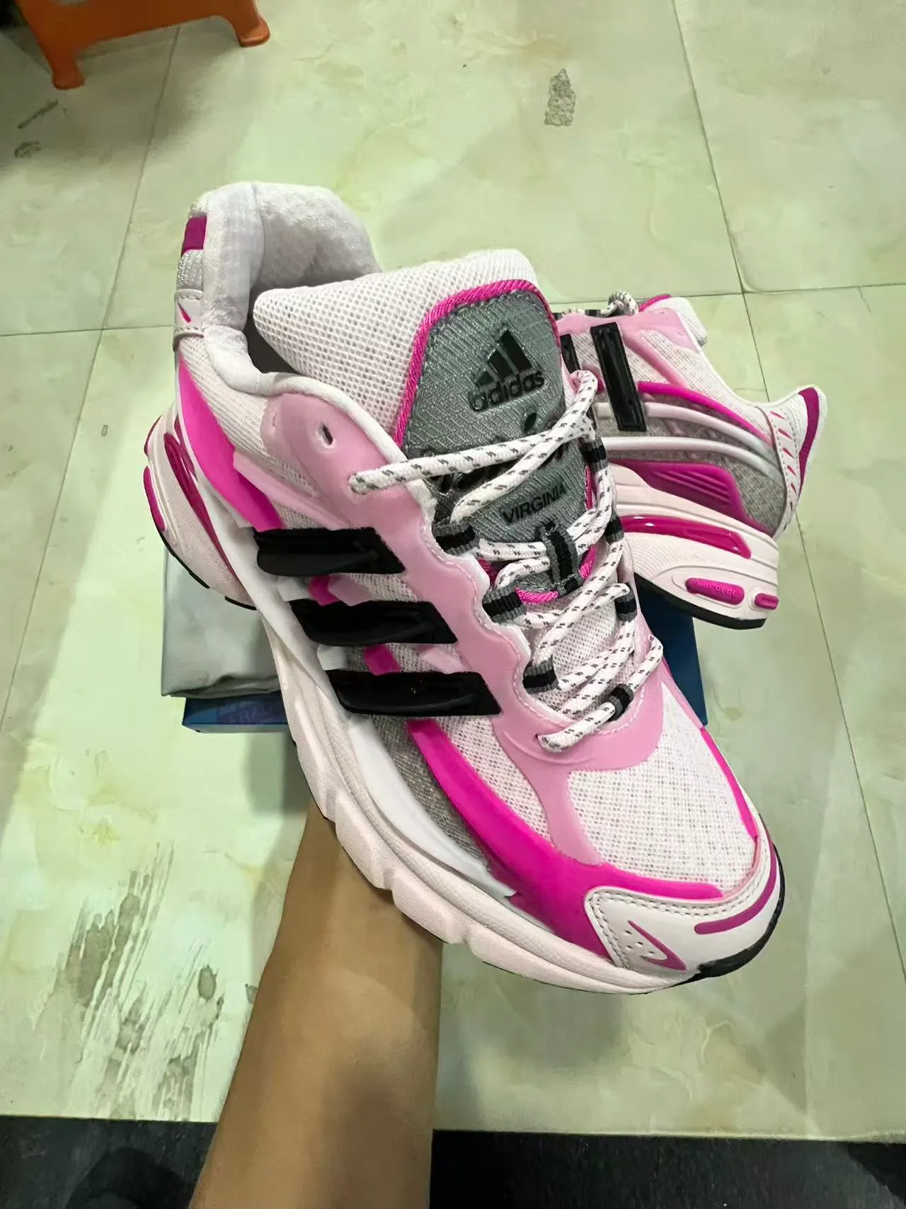Adidas Pink White Platform Sole Layered Mesh And Plastic Overlays Chunky Sneakers 2