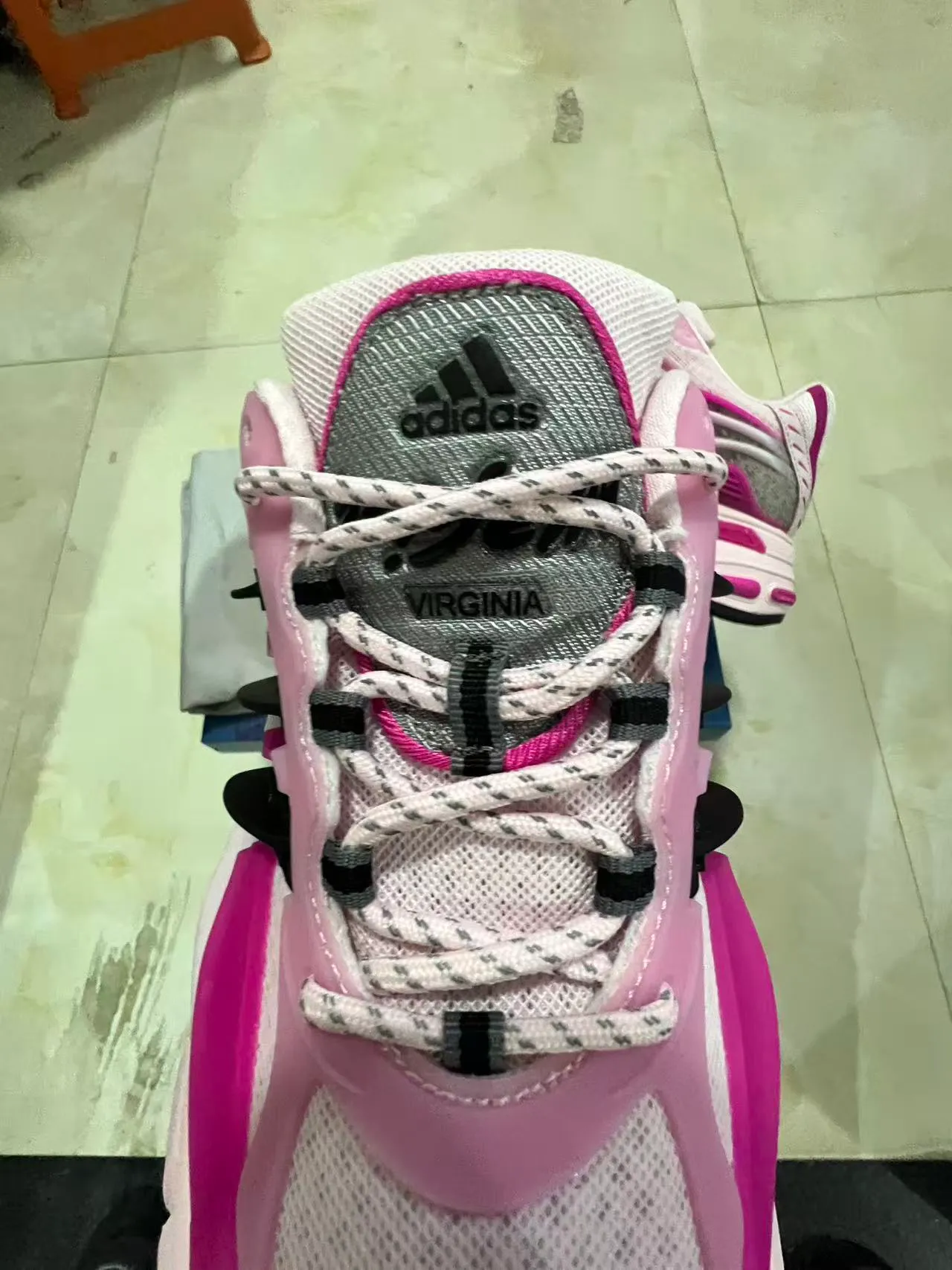 Adidas Pink White Platform Sole Layered Mesh And Plastic Overlays Chunky Sneakers 4