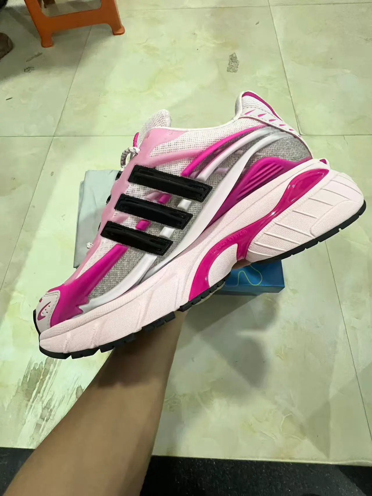 Adidas Pink White Platform Sole Layered Mesh And Plastic Overlays Chunky Sneakers 5