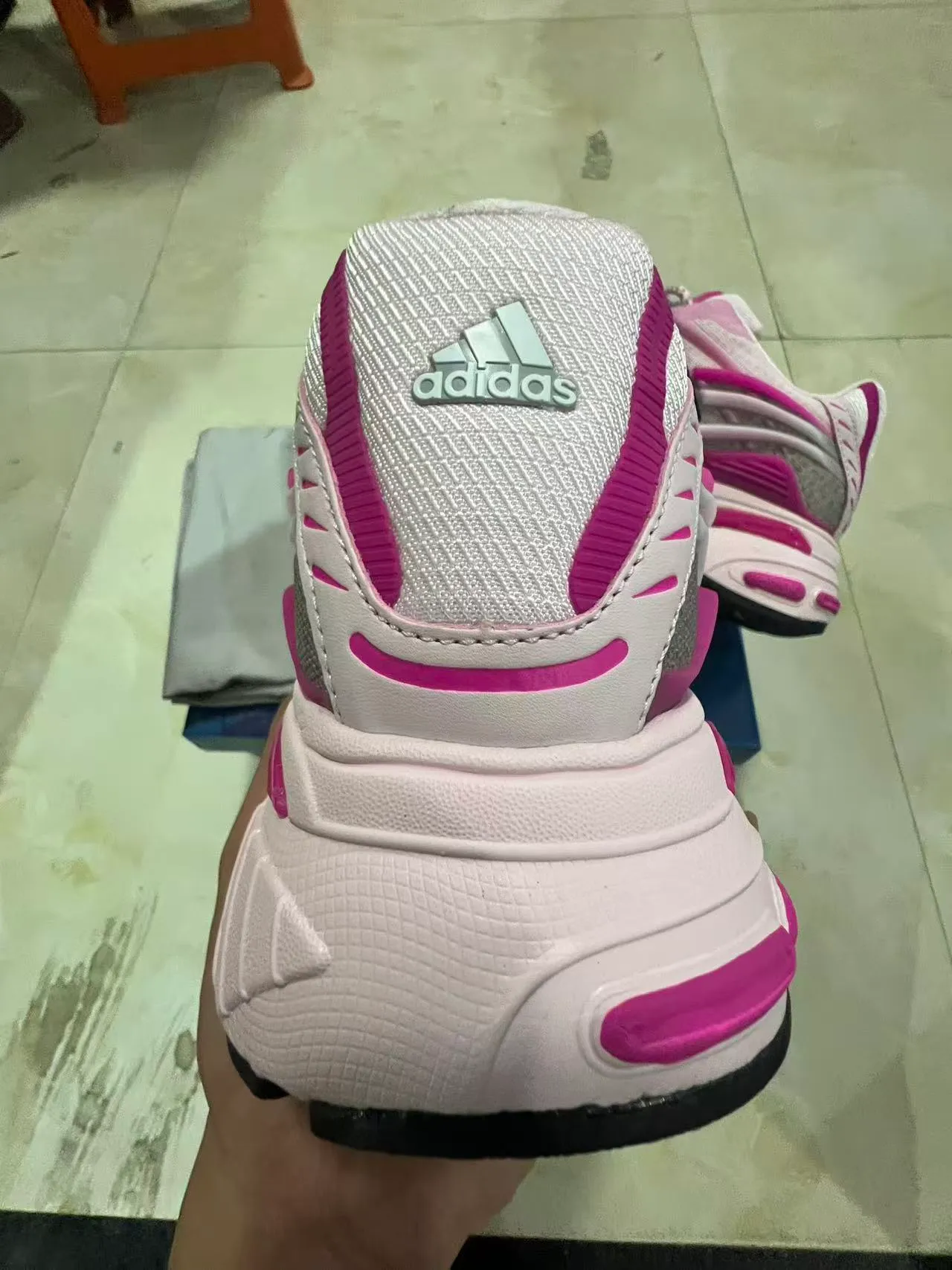 Adidas Pink White Platform Sole Layered Mesh And Plastic Overlays Chunky Sneakers 8