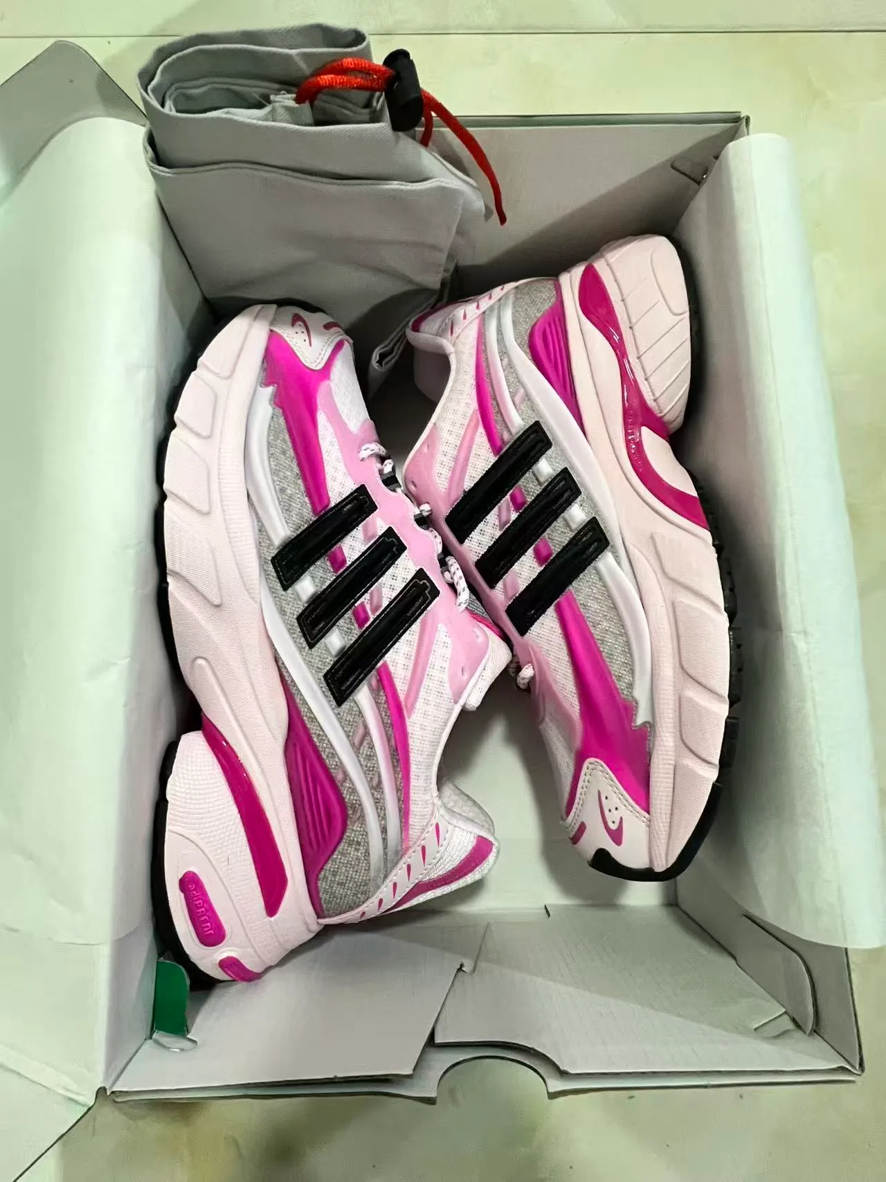 Adidas Pink White Platform Sole Layered Mesh And Plastic Overlays Chunky Sneakers 9
