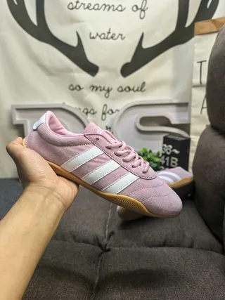 Adidas Pink White Suede Upper Three-Stripe Side Panel Lifestyle Sneakers 5