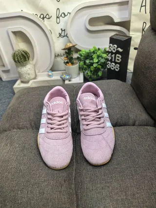 Adidas Pink White Suede Upper Three-Stripe Side Panel Lifestyle Sneakers 10