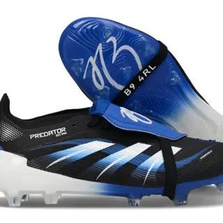 Adidas Predator Black Blue Laceless Strap Closure Gradient Upper Firm-Ground Soccer Shoes