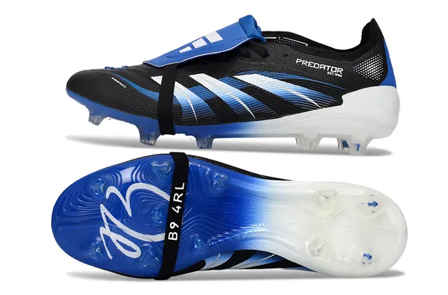 Adidas Predator Black Blue Laceless Strap Closure Gradient Upper Firm-Ground Soccer Shoes 6