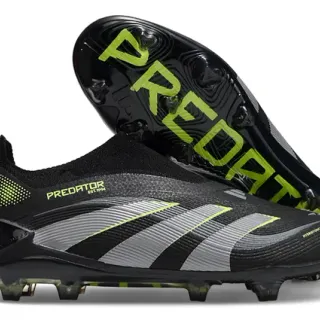 Adidas Predator Black Green Sock-Fit Collar Textured Synthetic Upper Firm-Ground Soccer Shoes