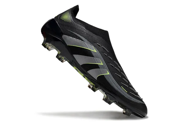 Adidas Predator Black Green Sock-Fit Collar Textured Synthetic Upper Firm-Ground Soccer Shoes 2