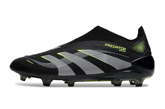 Adidas Predator Black Green Sock-Fit Collar Textured Synthetic Upper Firm-Ground Soccer Shoes 3