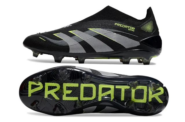 Adidas Predator Black Green Sock-Fit Collar Textured Synthetic Upper Firm-Ground Soccer Shoes 4