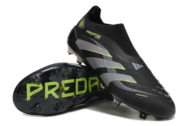 Adidas Predator Black Green Sock-Fit Collar Textured Synthetic Upper Firm-Ground Soccer Shoes 6