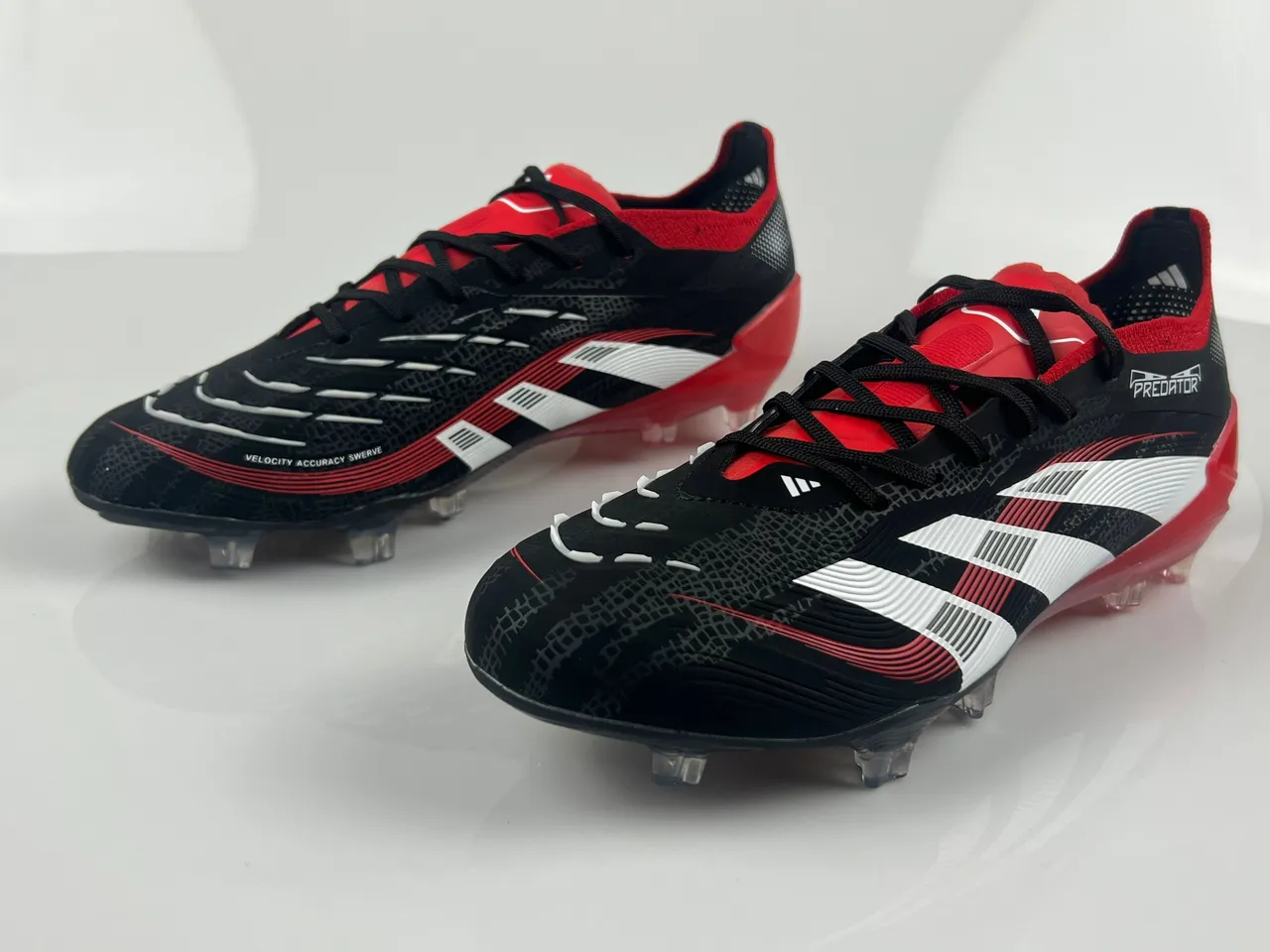 Adidas Predator Black Red Textured Synthetic Upper Three-Stripe Side Branding Firm-Ground Soccer Shoes 2