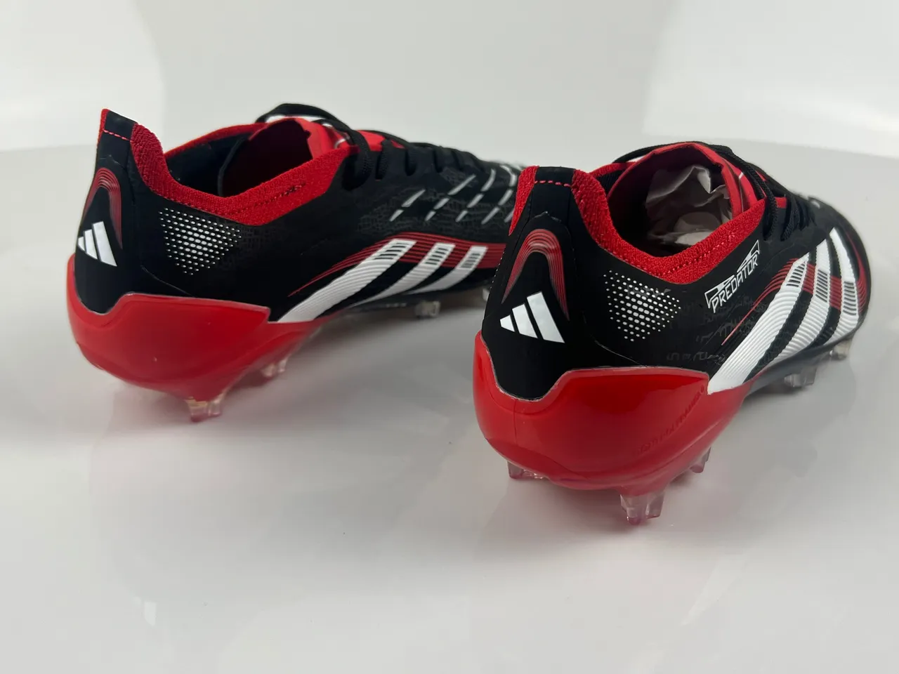 Adidas Predator Black Red Textured Synthetic Upper Three-Stripe Side Branding Firm-Ground Soccer Shoes 3