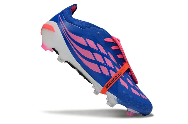 Adidas Predator Bleu Rose Sans Lacets Fermeture à Sangle Texturé Trois Rayures Firm Ground Chaussures de Football 2