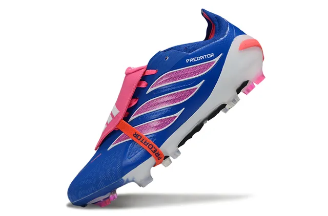 Adidas Predator Bleu Rose Sans Lacets Fermeture à Sangle Texturé Trois Rayures Firm Ground Chaussures de Football 3