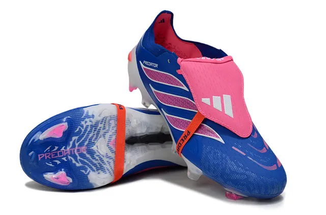 Adidas Predator Bleu Rose Sans Lacets Fermeture à Sangle Texturé Trois Rayures Firm Ground Chaussures de Football 4