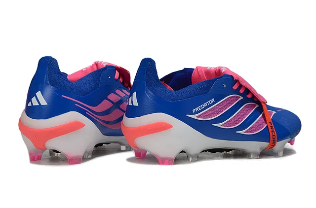 Adidas Predator Bleu Rose Sans Lacets Fermeture à Sangle Texturé Trois Rayures Firm Ground Chaussures de Football 5