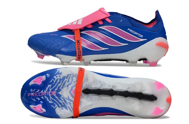 Adidas Predator Bleu Rose Sans Lacets Fermeture à Sangle Texturé Trois Rayures Firm Ground Chaussures de Football 6