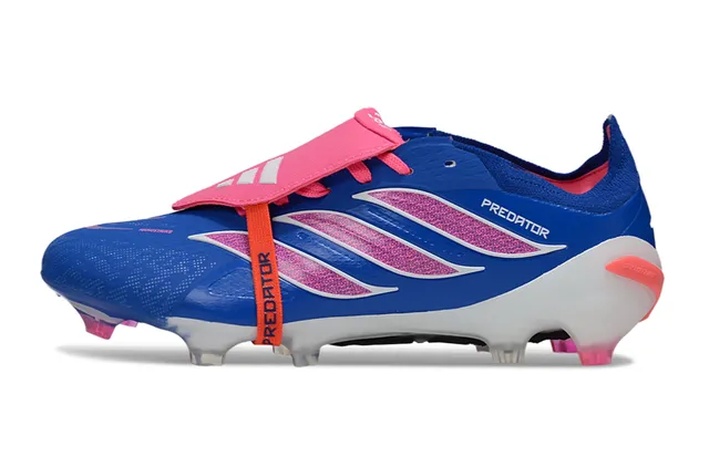 Adidas Predator Bleu Rose Sans Lacets Fermeture à Sangle Texturé Trois Rayures Firm Ground Chaussures de Football 7
