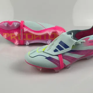 Adidas Predator Gray Pink Laceless Strap Closure Molded Conical Studs Firm-Ground Soccer Shoes