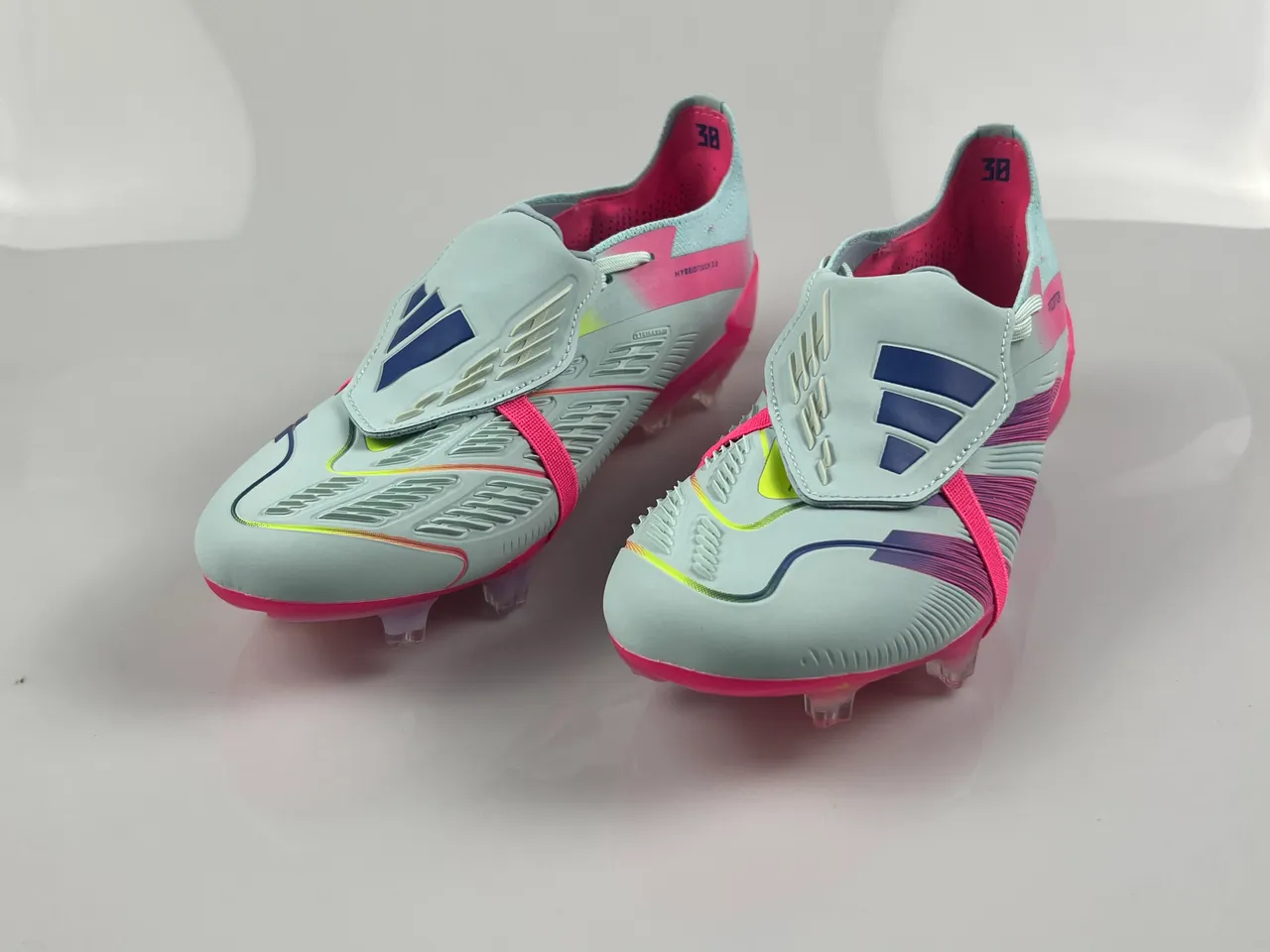 Adidas Predator Gray Pink Laceless Strap Closure Molded Conical Studs Firm-Ground Soccer Shoes 3