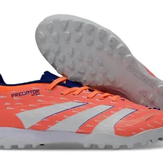 Adidas Predator Orange White Low-Cut Synthetic Upper Textured Geometric Pattern Turf Soccer Shoes