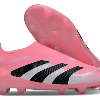 Adidas Predator Pink Black Low-Cut Sock-Fit Upper Molded Studs Firm-Ground Soccer Shoes
