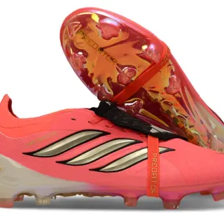 Adidas Predator Pink Gold Low-Cut Lace-Cover Boot Metallic Stripes Firm-Ground Soccer Shoes