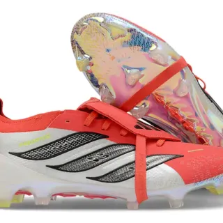 Adidas Predator Red Silver Low-Cut Silhouette Iridescent Translucent Sole Firm-Ground Soccer Shoes