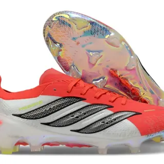 Adidas Predator Red White Low-Cut Football Boot Holographic Iridescent Soleplate Firm-Ground Soccer Shoes