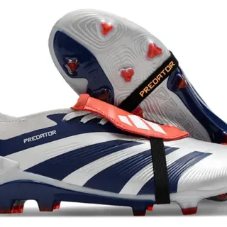 Adidas Predator Silver Navy Asymmetrical Strap Closure Wave-Patterned Midfoot Cage Firm-Ground Soccer Shoes