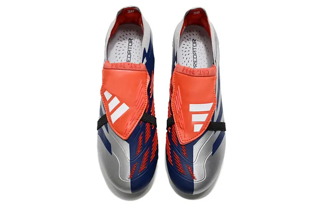Adidas Predator Silver Navy Asymmetrical Strap Closure Wave-Patterned Midfoot Cage Firm-Ground Soccer Shoes 2