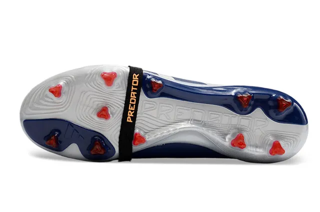 Adidas Predator Silver Navy Asymmetrical Strap Closure Wave-Patterned Midfoot Cage Firm-Ground Soccer Shoes 6