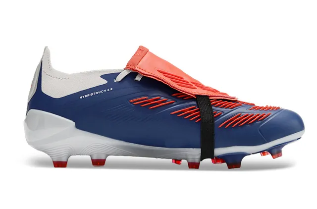 Adidas Predator Silver Navy Asymmetrical Strap Closure Wave-Patterned Midfoot Cage Firm-Ground Soccer Shoes 7