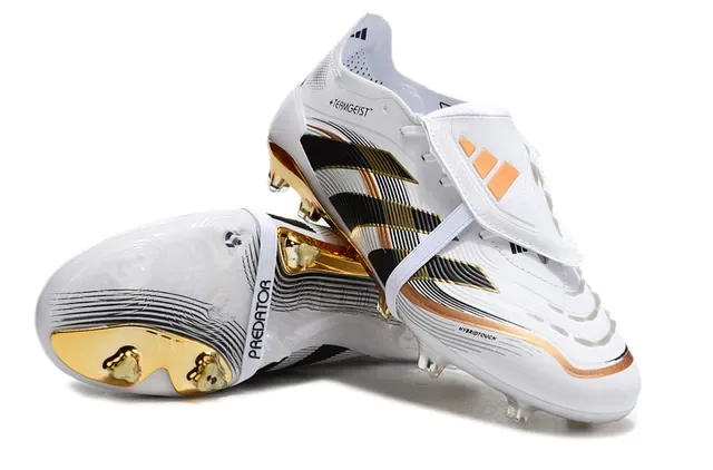 Chaussures de football Adidas Predator +Teamgeist Blancs Noirs Dorés Firm-Ground 4