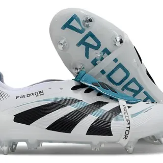Adidas Predator सफेद काला टील फर्म ग्राउंड फुटबॉल जूते