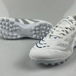 Adidas Predator White Blue Low-Cut Lace-Up Silver Metallic Stripes Turf Soccer Shoes