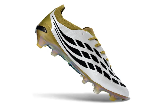 Adidas Predator White Gold Textured Synthetic Upper Asymmetrical Lacing Firm-Ground Soccer Shoes 2