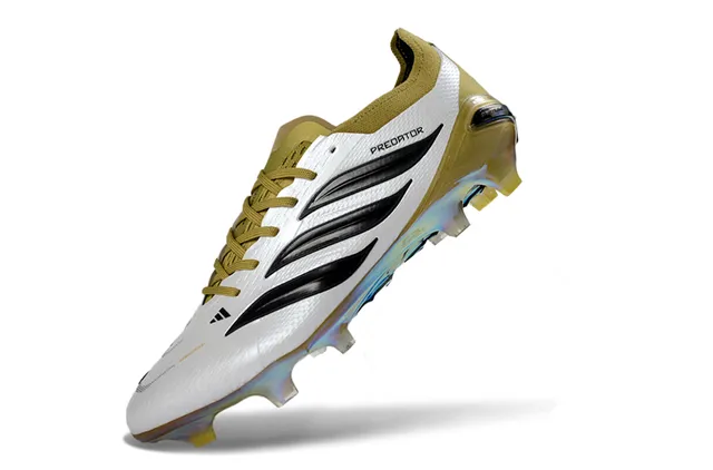 Adidas Predator White Gold Textured Synthetic Upper Asymmetrical Lacing Firm-Ground Soccer Shoes 3