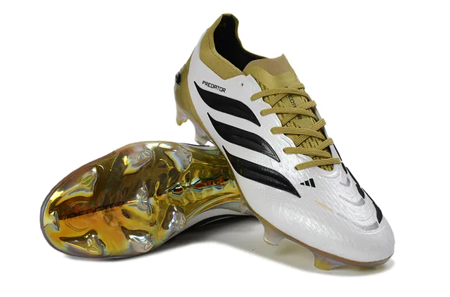 Adidas Predator White Gold Textured Synthetic Upper Asymmetrical Lacing Firm-Ground Soccer Shoes 4