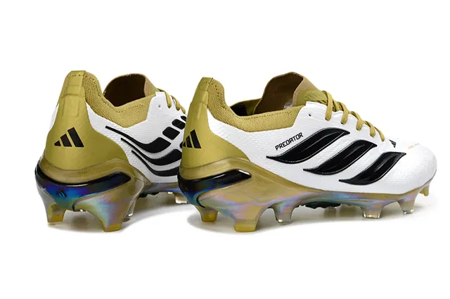 Adidas Predator White Gold Textured Synthetic Upper Asymmetrical Lacing Firm-Ground Soccer Shoes 5
