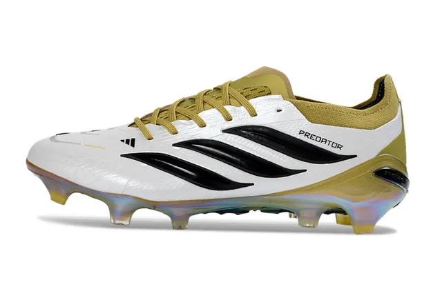 Adidas Predator White Gold Textured Synthetic Upper Asymmetrical Lacing Firm-Ground Soccer Shoes 7