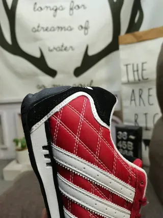 Adidas Red Black Quilted Diamond-Stitched Upper Three White Stripes Lifestyle Sneakers 3
