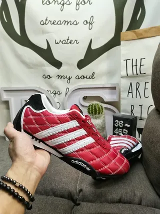 Adidas Red Black Quilted Diamond-Stitched Upper Three White Stripes Lifestyle Sneakers 5