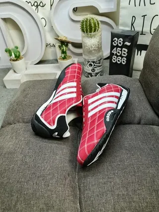 Adidas Red Black Quilted Diamond-Stitched Upper Three White Stripes Lifestyle Sneakers 6
