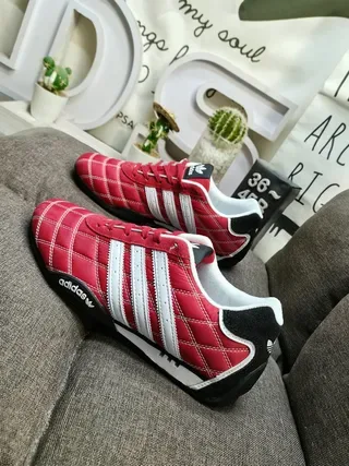Adidas Red Black Quilted Diamond-Stitched Upper Three White Stripes Lifestyle Sneakers 7